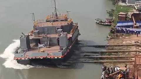 Launch of the Indian Navy dive support vessel A23 Titagarh Rail Systems(1).jpg