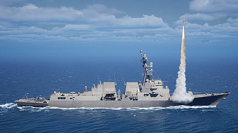 Visualization of US Navy warship launching a PAC-3 MSE missile