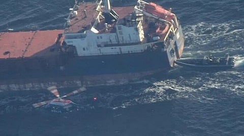 Swedish authorities attempt to board the suspected Russian "shadow fleet" cargo ship Caffa off the coast of Trelleborg, March 6, 2026.