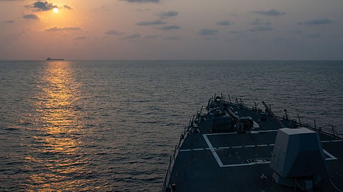 Guided-missile destroyer USS Pinckney while on patrol enforcing the Iran blockade