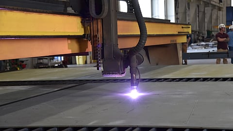 Cutting of the first steel to be used in the construction of LCU 1714, the US Navy's fifth LCU-1700 class landing craft