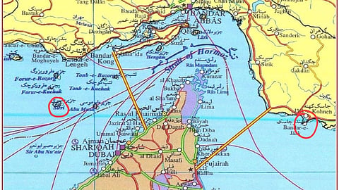 Map showing Iran's "expanded" area of control in the Strait of Hormuz