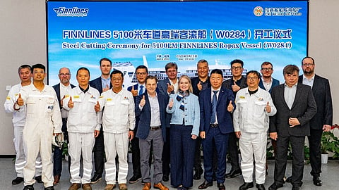 Representatives of Finnlines, the China Merchants Group and RINA at the official start of construction of a new methanol-powered ferry for Finnlines, May 15, 2026