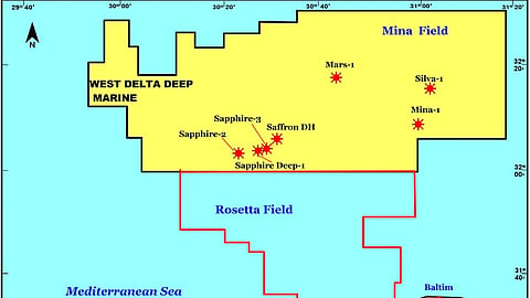 Map of West Delta Deep Marine gas field, Egypt