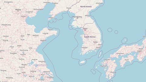 Map showing South Korea and China