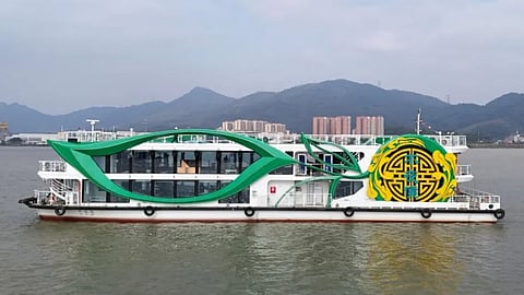The electric sightseeing vessel Buyehou. The vessel's port side is shown here.