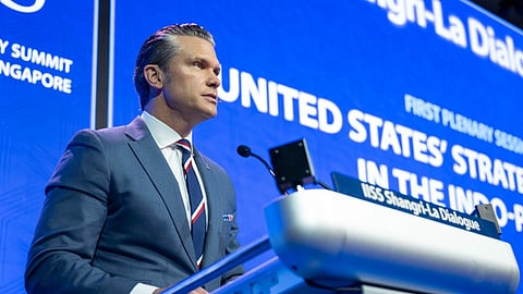 US Secretary of War Pete Hegseth addresses delegates of the Shangri-La Dialogue, May 2026