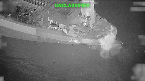 Screenshot of video showing US Hellfire missile hitting Iran-bound tanker Lexie