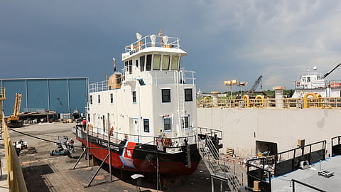Tug under construction at Thoma-Sea Marine Constructors' shipyard in Houma, Louisiana