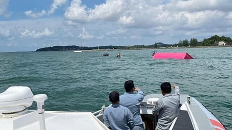 One of the containers that fell from the feeder ship Golden Star 1 following its sinking off Batam, Indonesia, June 6, 2026