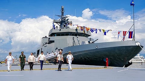 Philippine President Ferdinand Marcos Jr (second from right) at the commissioning ceremony of the Philippine Navy offshore patrol vessel BRP Rajah Lakandula in Manila, June 9, 2026