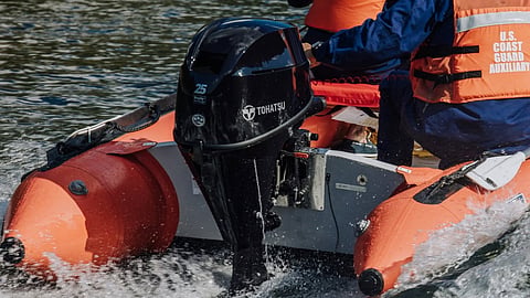Tohatsu outboard fitted on an inflatable boat