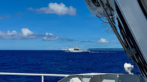 Members of the Philippine Coast Guard’s BRP Gabriela Silang conduct a passenger exchange with the USCGC Frederick Hatch crew during a joint sail offshore of Guam on June 12, 2026