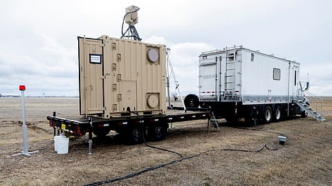Boeing's laser system intended for dual-use in power beaming and aerial defence sits in the field for testing.