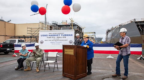 Keel-laying ceremony for USNS Harriet Tubman, the US Navy's ninth John Lewis-class oiler