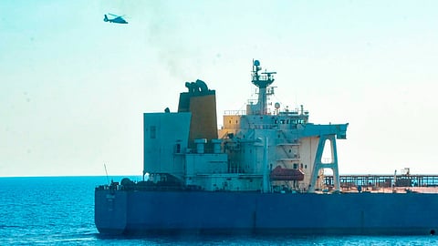 French naval forces seizing the "shadow fleet" tanker Deliver