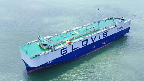 A Hyundai Glovis 10,800CEU pure car and truck carrier