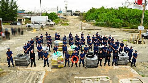 US Coast Guard personnel with the offloaded narcotics at Port Everglades, June 26, 2026.