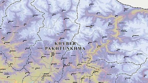 Partial map of Pakistan's Khyber Pakhtunkhwa province. Kalam is in the upper portion of the image.