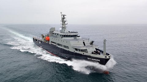 The Royal Australian Navy multi-role aviation training vessel ADV Sycamore
