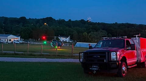 Assets deployed by Kentucky's Mercer County Fire District after a boat struck a pontoon on Herrington Lake, July 4, 2026. Four of the boat's occupants suffered varying degrees of injury while a fifth has gone missing. The boating incident is one of two that occurred on the same evening in the US.