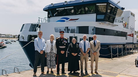 Naming ceremony of the Isles of Scilly Steamship Group's new freight vessel Menawethan