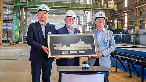 Steel-cutting ceremony for LS Marine Solution's new cable laying vessel, July 6, 2026
