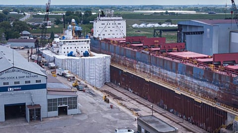 Port Weller Dry Docks' shipyard near Lake Ontario. The yard is now owned by Ontario Shipyards.