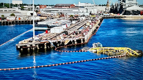 The collapsed crane near Pier G at the Port of Charleston, South Carolina, July 11, 2026