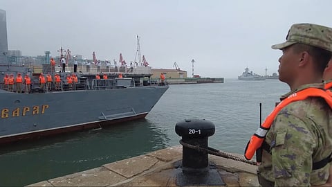 Closing ceremony of the Russian-Chinese Joint Sea 2026 exercises at Qingdao Naval Base