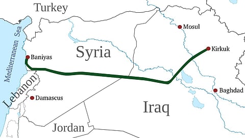 Map of Kirkuk-Baniyas pipeline between Iraq and Syria