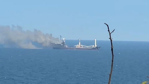 Aftermath of Russian missle attack on Guinea-Bissau-flagged Golden Leo
