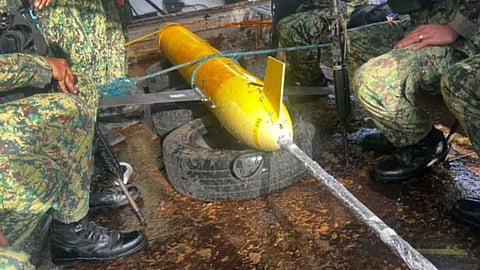 An unmanned underwater vehicle of suspected Chinese origin that was recovered off the Philippines' Masbate province on December 30, 2024. Indonesia has been reporting discoveries of similar craft in its waters.