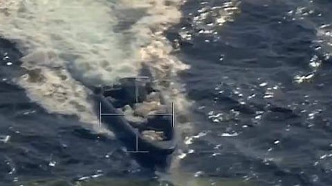 Screen capture of video footage of the drug-carrying RIB prior to its interdiction by Italian authorities