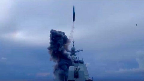 The YJ-20 anti-ship missile being launched from a Chinese warship