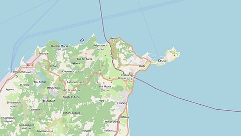 Map of border between the Spanish enclave of Ceuta and Morocco 