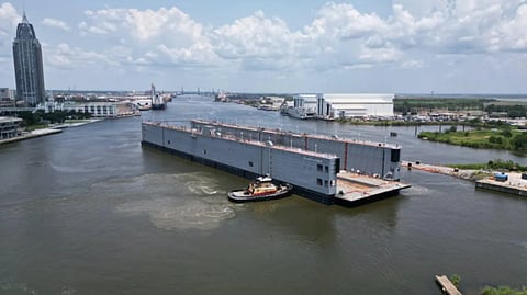 Launch of AFDM 15, the US Navy's newest auxiliary floating dry dock medium, July 30, 2026
