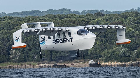 Regent Craft's electric wing-in-ground effect vessel prototype taking off on its first manned flight