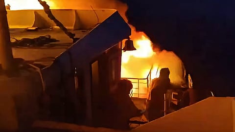 Screenshot of video footage of the burning ferry June Aster off Palawan province in the Philippines, September 9, 2026. Of the 134 people who were on board the ferry, five are confirmed dead while only 42 have been safely rescued as of September 10, 2026.