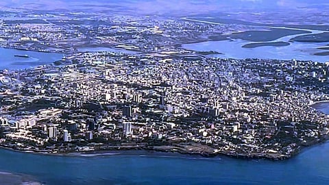 Mombasa Island in Kenya. Tudor Creek is in the upper right of the photograph.