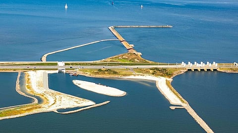 Tidal fish migration river through the Afsluitdijk in the Netherlands