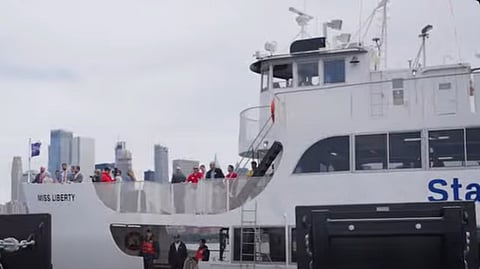 The Statue City Cruises ferry Miss Liberty at the opening ceremony for the upgraded Liberty State Park Ferry Terminal in Jersey City, New Jersey, September 22, 2026