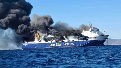 Ro-Pax ferry Blue Carrier 2 on fire