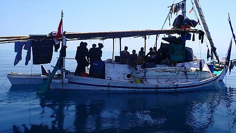 A foreign vessel apprehended for suspected illegal fishing and other offences near Scott Reef off Western Australia, September 22, 2026
