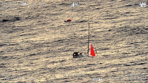 The yacht Tai Tam as seen from a Royal New Zealand Air Force P-8A Poseidon maritime patrol aircraft