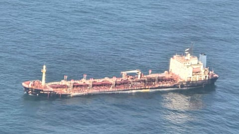 The tanker Sea Gull 9 as seen from an Indian Coast Guard patrol aircraft