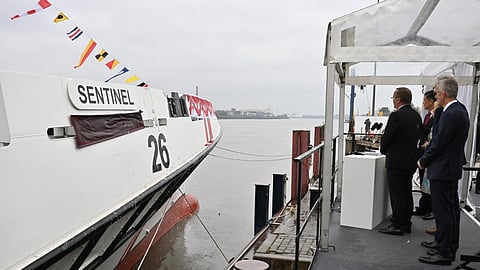 Launching ceremony of Sentinel, a new Republic of Singapore Navy offshore patrol vessel