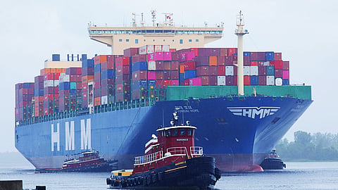 The container vessel Hyundai Hope arriving at the Port of Wilmington, North Carolina, May 21, 2020