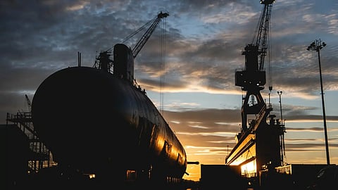 A Virginia-class submarine under construction at Newport News Shipbuilding