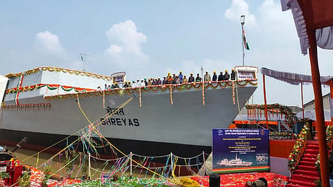 Launch of the future INS Shreyas, a new offshore patrol vessel ordered by the Indian Navy, October 10, 2026